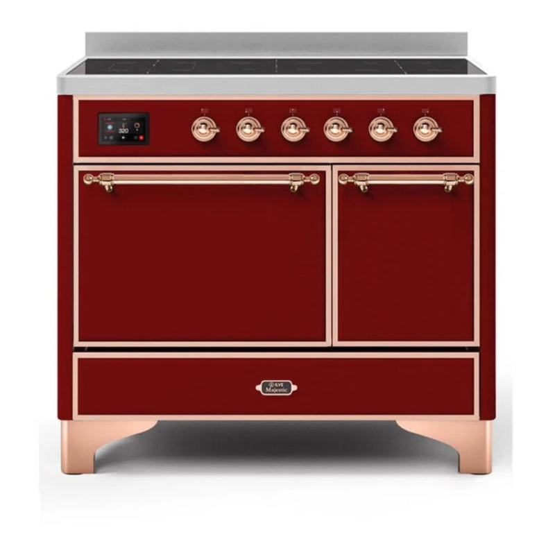 ILVE Majestic II 40" Induction Freestanding Range in Burgundy with Copper Trim, UMDI10QNS3BUP