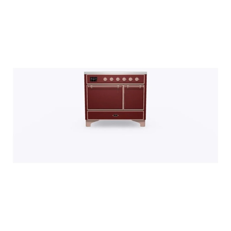 ILVE Majestic II 40" Induction Freestanding Range in Burgundy with Copper Trim, UMDI10QNS3BUP