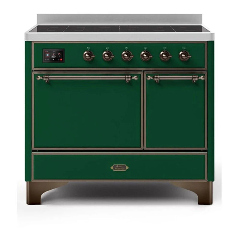 ILVE Majestic II 40" Induction Freestanding Range in Emerald Green with Burnished Trim, UMDI10QNS3EGB