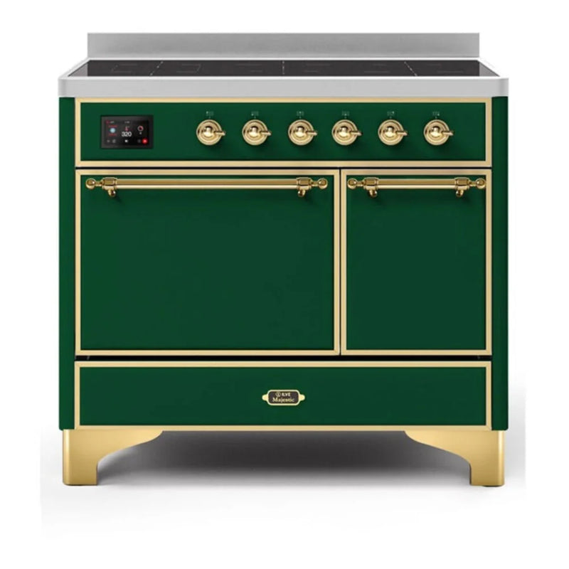 ILVE Majestic II 40" Induction Freestanding Range in Emerald Green with Brass Trim, UMDI10QNS3EGG