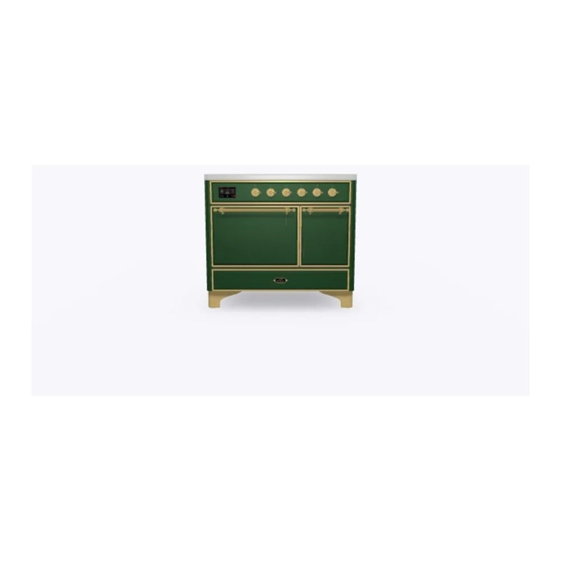 ILVE Majestic II 40" Induction Freestanding Range in Emerald Green with Brass Trim, UMDI10QNS3EGG