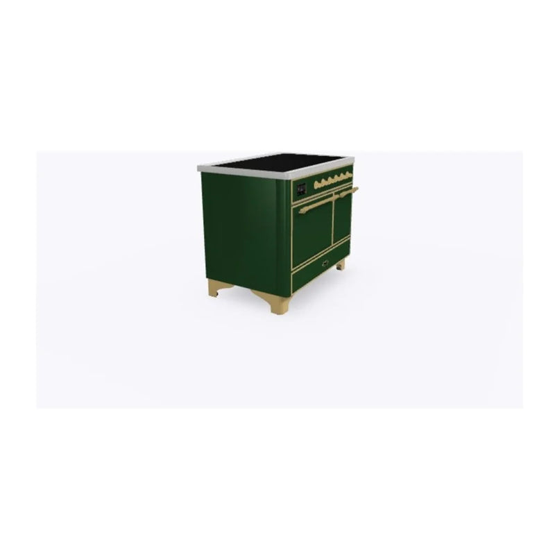 ILVE Majestic II 40" Induction Freestanding Range in Emerald Green with Brass Trim, UMDI10QNS3EGG