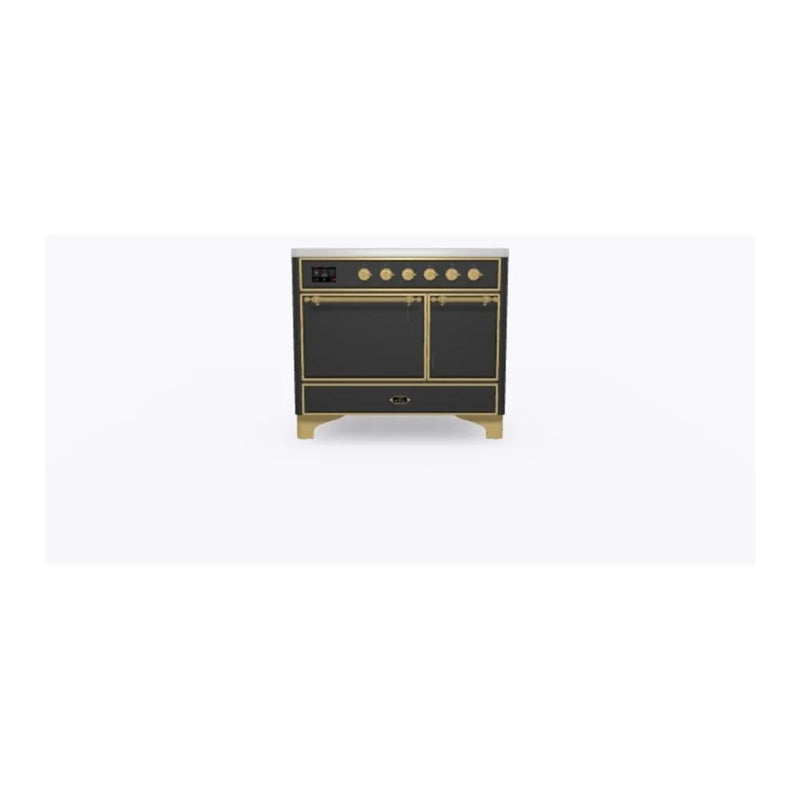 ILVE Majestic II 40" Induction Freestanding Range in Graphite Matte with Brass Trim, UMDI10QNS3MGG