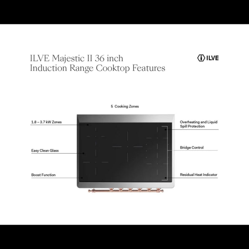 ILVE Majestic II 40" Induction Freestanding Range in Graphite Matte with Copper Trim, UMDI10QNS3MGP