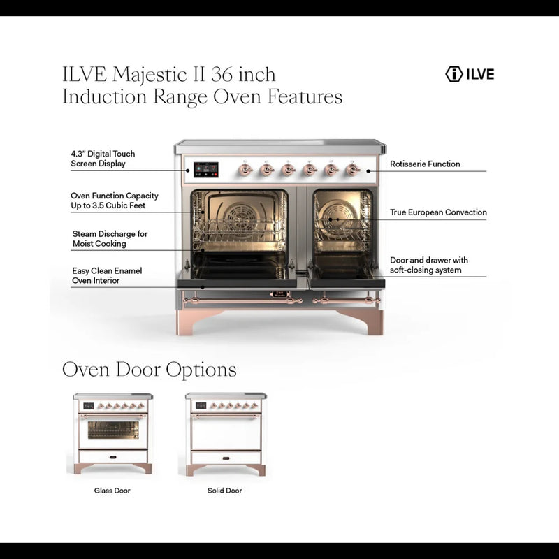 ILVE Majestic II 40" Induction Freestanding Range in Stainless Steel with Burnished Trim, UMDI10QNS3SSB
