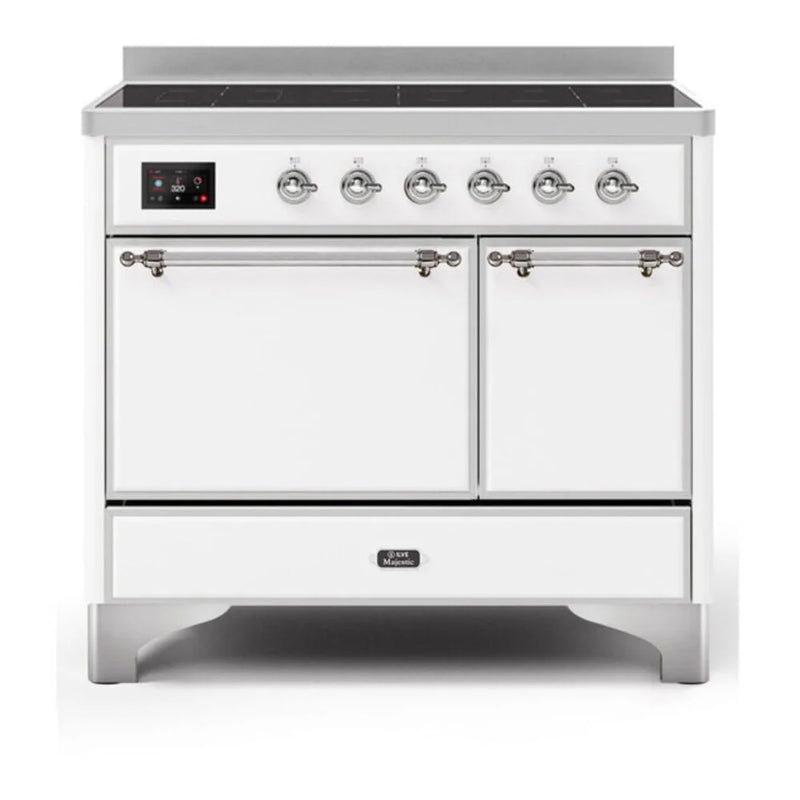 ILVE Majestic II 40" Induction Freestanding Range in White with Chrome Trim, UMDI10QNS3WHC