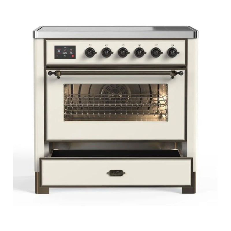 ILVE Majestic II 36" Induction Freestanding Range in Antique White with Burnished Trim, UMI09NS3AWB