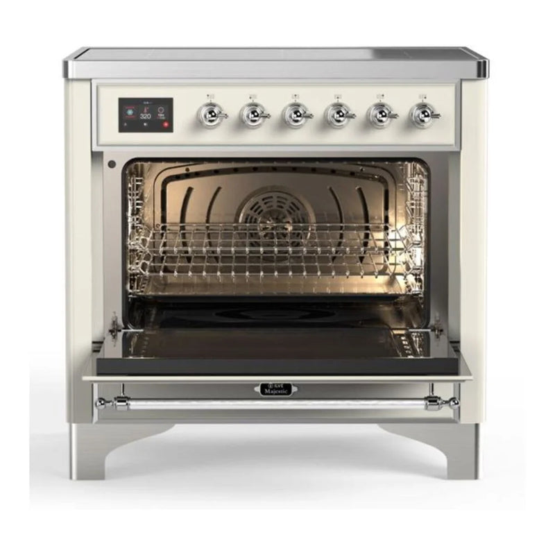ILVE Majestic II 36" Induction Freestanding Range in Antique White with Chrome Trim, UMI09NS3AWC