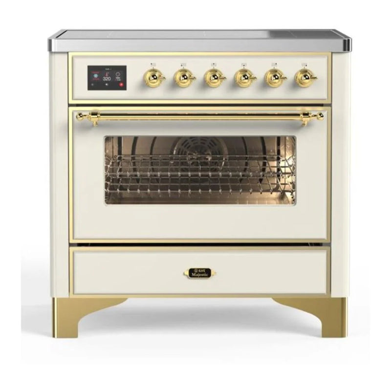 ILVE Majestic II 36" Induction Freestanding Range in Antique White with Brass Trim, UMI09NS3AWG