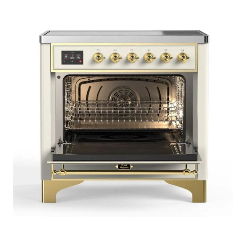 ILVE Majestic II 36" Induction Freestanding Range in Antique White with Brass Trim, UMI09NS3AWG