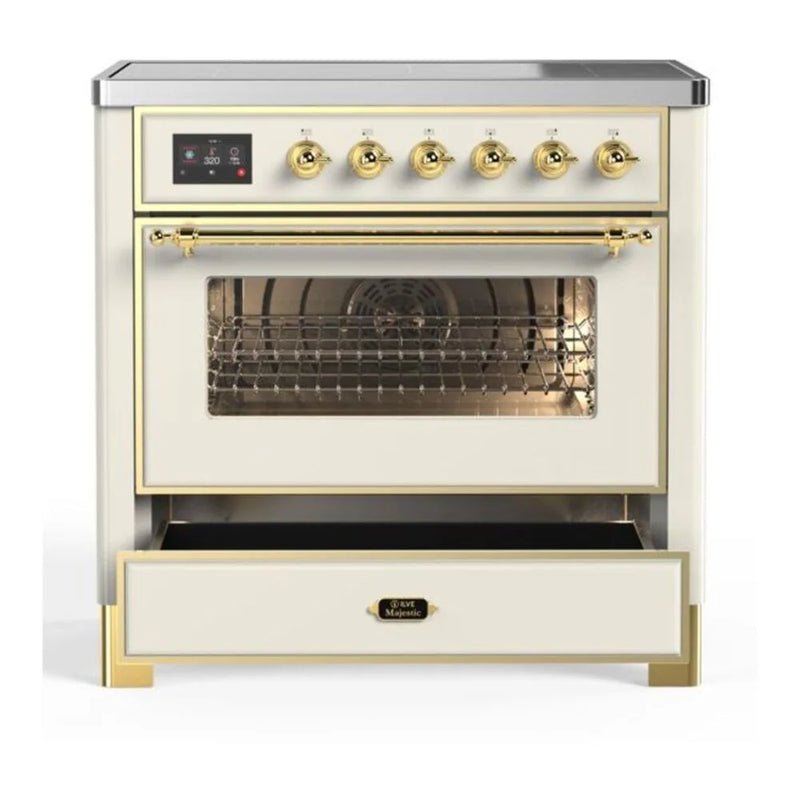 ILVE Majestic II 36" Induction Freestanding Range in Antique White with Brass Trim, UMI09NS3AWG