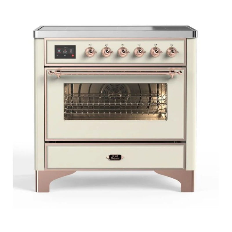 ILVE Majestic II 36" Induction Freestanding Range in Antique White with Copper Trim, UMI09NS3AWP