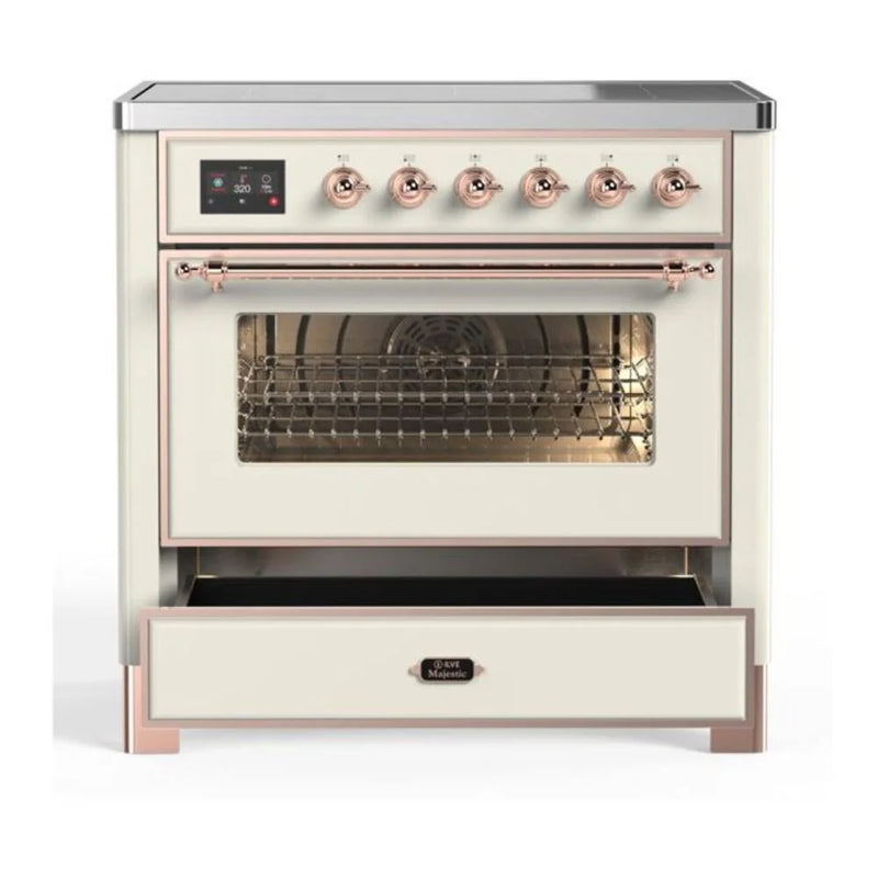 ILVE Majestic II 36" Induction Freestanding Range in Antique White with Copper Trim, UMI09NS3AWP