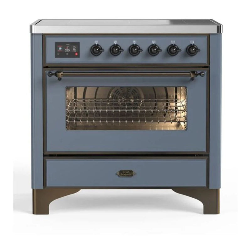 ILVE Majestic II 36" Induction Freestanding Range in Blue Grey with Burnished Trim, UMI09NS3BGB
