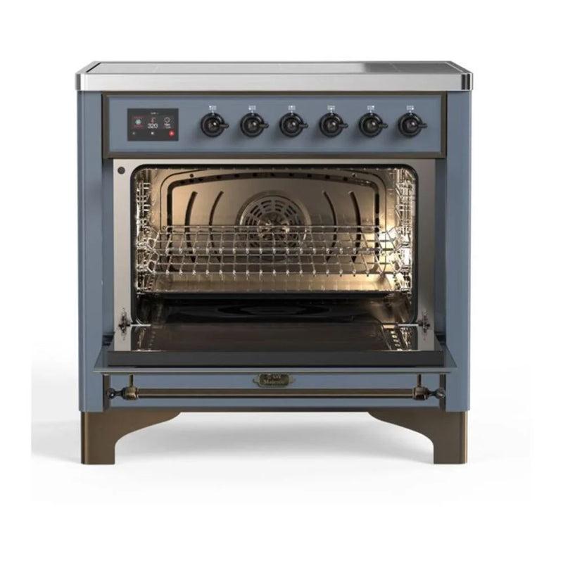ILVE Majestic II 36" Induction Freestanding Range in Blue Grey with Burnished Trim, UMI09NS3BGB