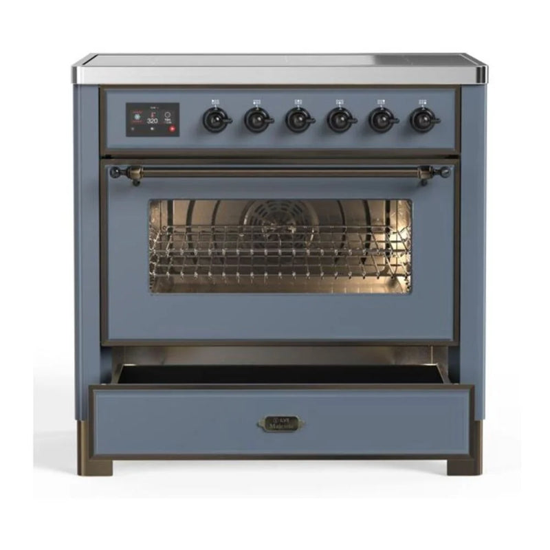 ILVE Majestic II 36" Induction Freestanding Range in Blue Grey with Burnished Trim, UMI09NS3BGB