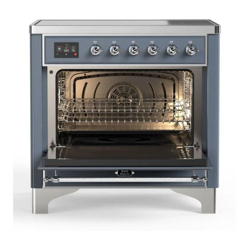 ILVE Majestic II 36" Induction Freestanding Range in Blue Grey with Chrome Trim, UMI09NS3BGC