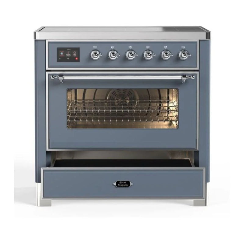 ILVE Majestic II 36" Induction Freestanding Range in Blue Grey with Chrome Trim, UMI09NS3BGC