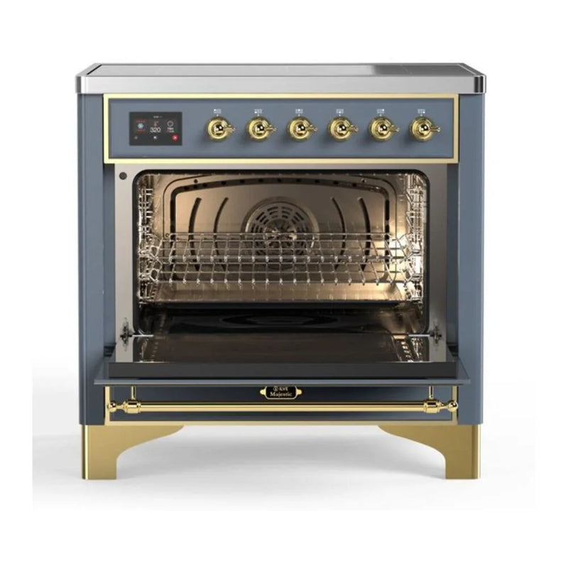 ILVE Majestic II 36" Induction Freestanding Range in Blue Grey with Brass Trim, UMI09NS3BGG