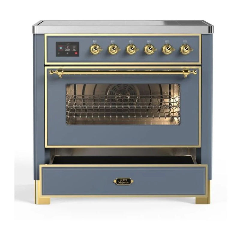 ILVE Majestic II 36" Induction Freestanding Range in Blue Grey with Brass Trim, UMI09NS3BGG