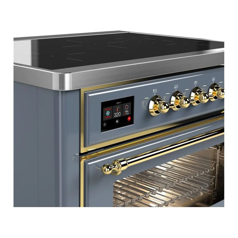 ILVE Majestic II 36" Induction Freestanding Range in Blue Grey with Brass Trim, UMI09NS3BGG