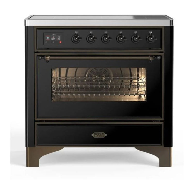 ILVE Majestic II 36" Induction Freestanding Range in Glossy Black with Burnished Trim, UMI09NS3BKB