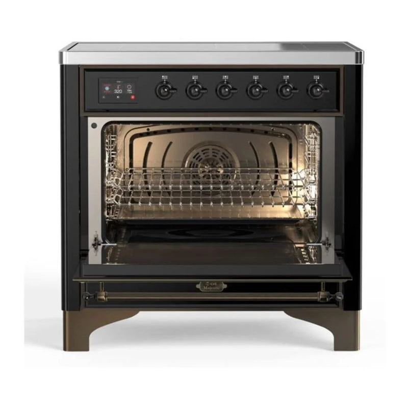 ILVE Majestic II 36" Induction Freestanding Range in Glossy Black with Burnished Trim, UMI09NS3BKB