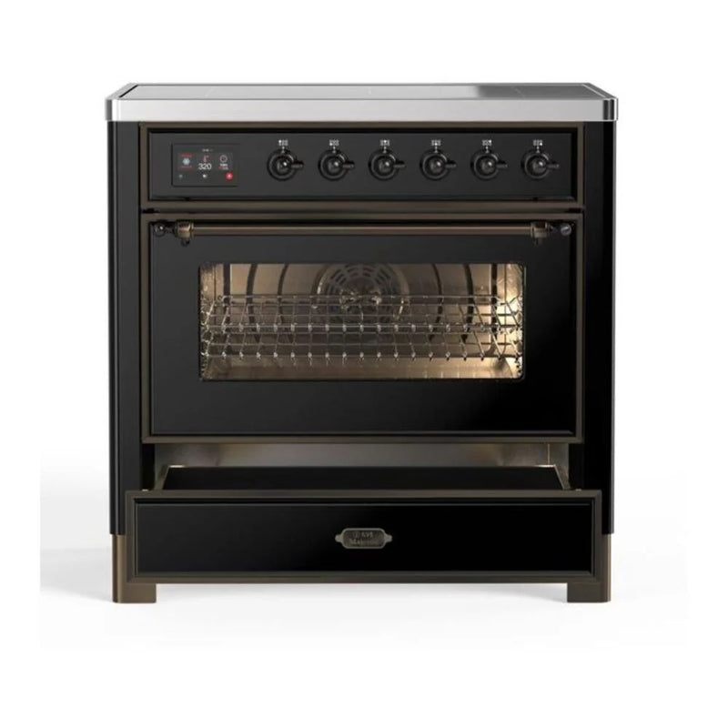 ILVE Majestic II 36" Induction Freestanding Range in Glossy Black with Burnished Trim, UMI09NS3BKB