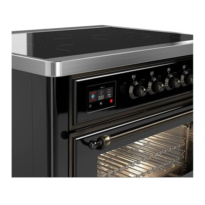 ILVE Majestic II 36" Induction Freestanding Range in Glossy Black with Burnished Trim, UMI09NS3BKB