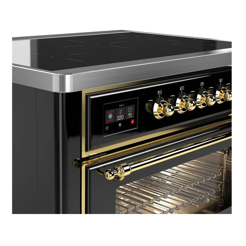 ILVE Majestic II 36" Induction Freestanding Range in Glossy Black with Brass Trim, UMI09NS3BKG