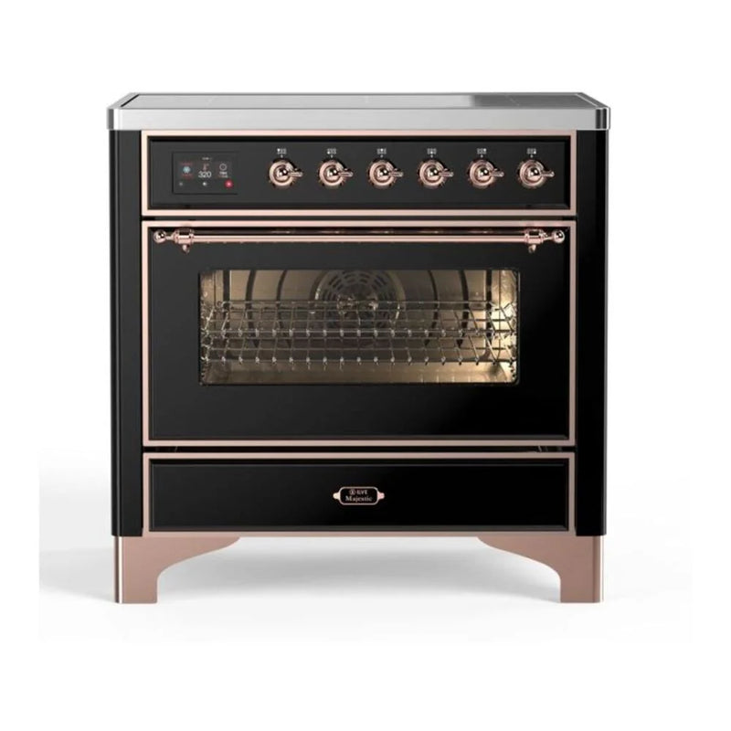 ILVE Majestic II 36" Induction Freestanding Range in Glossy Black with Copper Trim, UMI09NS3BKP