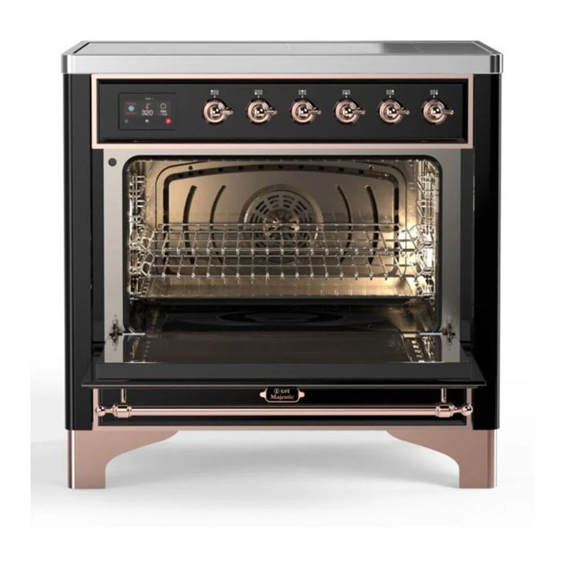 ILVE Majestic II 36" Induction Freestanding Range in Glossy Black with Copper Trim, UMI09NS3BKP