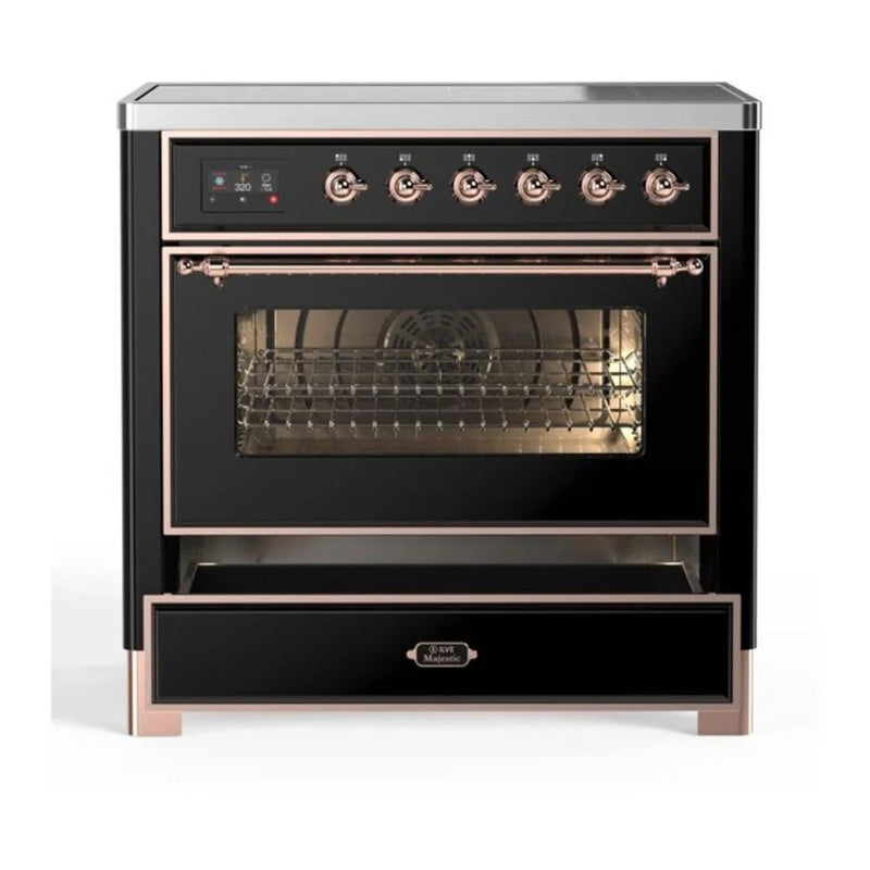 ILVE Majestic II 36" Induction Freestanding Range in Glossy Black with Copper Trim, UMI09NS3BKP