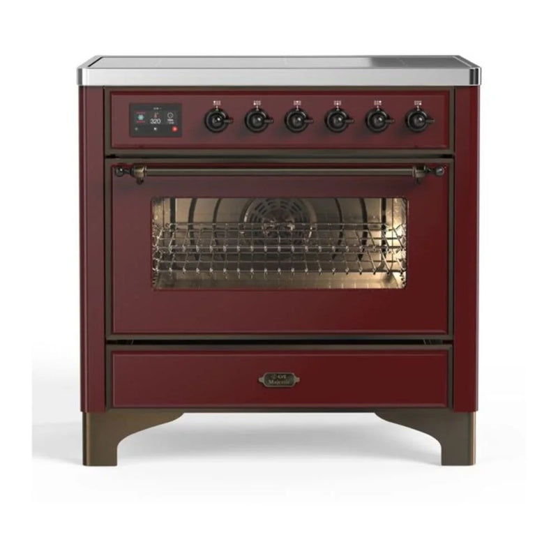 ILVE Majestic II 36" Induction Freestanding Range in Burgundy with Burnished Trim, UMI09NS3BUB