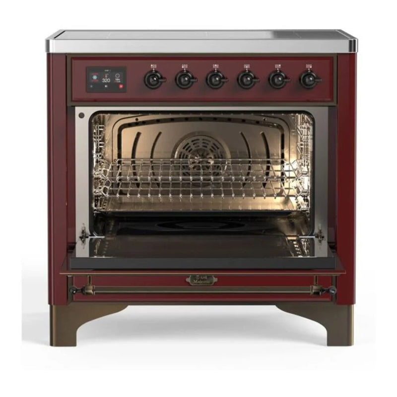 ILVE Majestic II 36" Induction Freestanding Range in Burgundy with Burnished Trim, UMI09NS3BUB