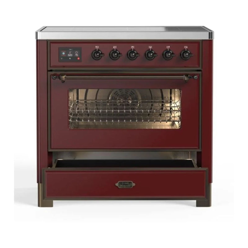 ILVE Majestic II 36" Induction Freestanding Range in Burgundy with Burnished Trim, UMI09NS3BUB
