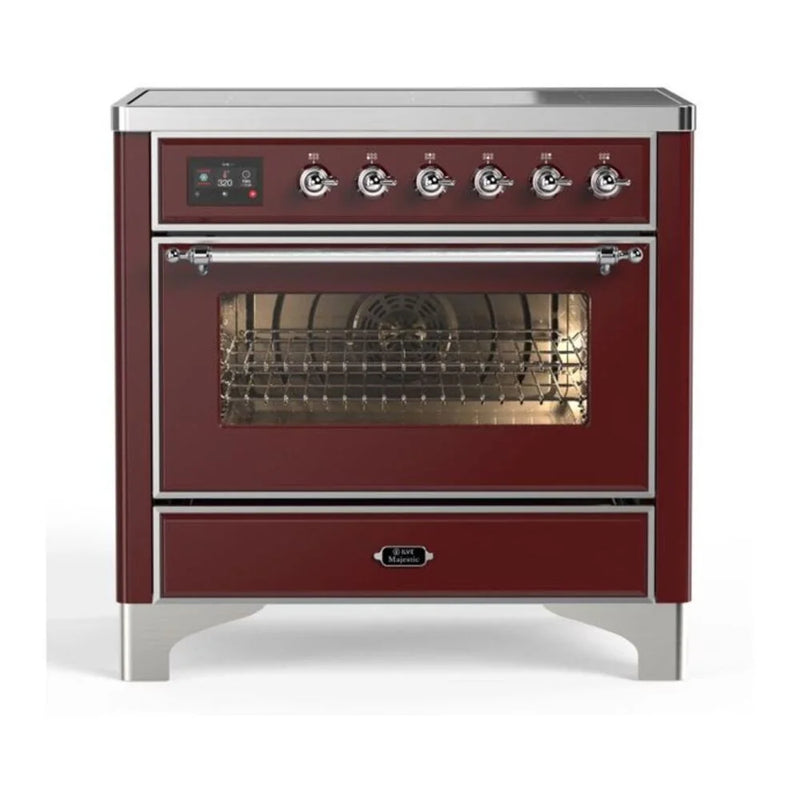 ILVE Majestic II 36" Induction Freestanding Range in Burgundy with Chrome Trim, UMI09NS3BUC
