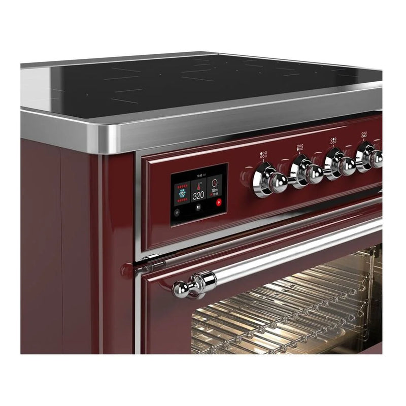 ILVE Majestic II 36" Induction Freestanding Range in Burgundy with Chrome Trim, UMI09NS3BUC