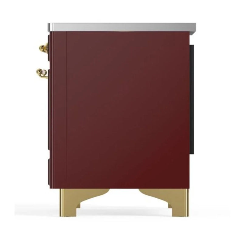 ILVE Majestic II 36" Induction Freestanding Range in Burgundy with Brass Trim, UMI09NS3BUG