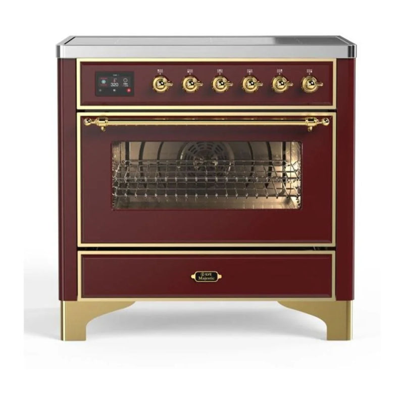 ILVE Majestic II 36" Induction Freestanding Range in Burgundy with Copper Trim, UMI09NS3BUP