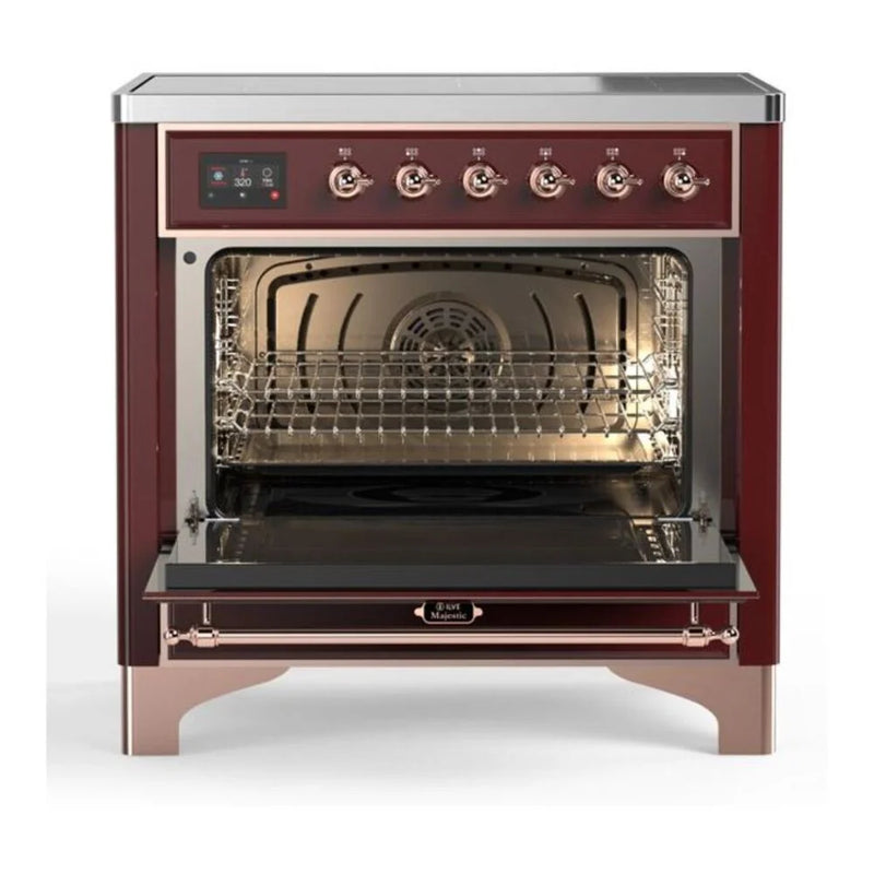 ILVE Majestic II 36" Induction Freestanding Range in Burgundy with Copper Trim, UMI09NS3BUP