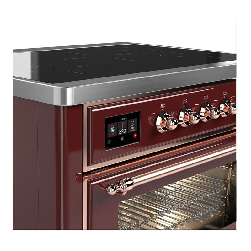 ILVE Majestic II 36" Induction Freestanding Range in Burgundy with Copper Trim, UMI09NS3BUP