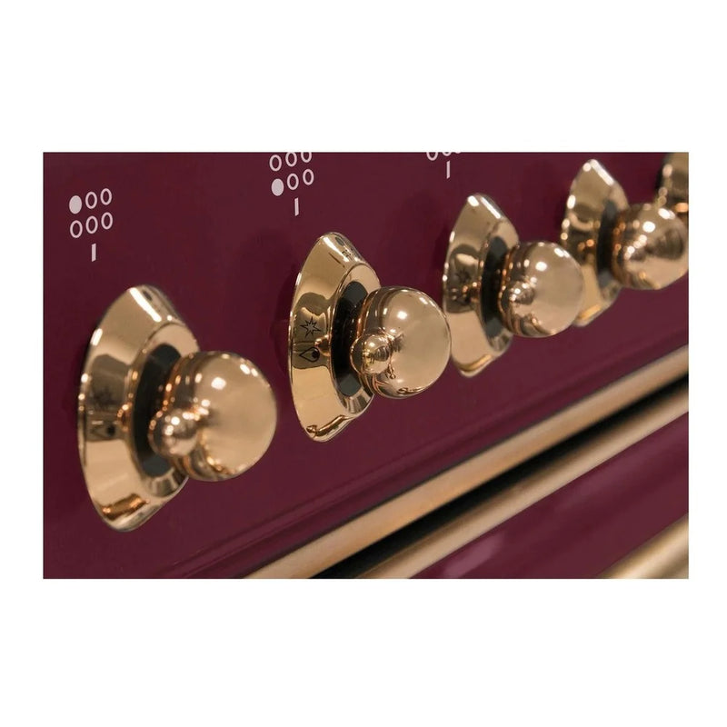 ILVE Majestic II 36" Induction Freestanding Range in Burgundy with Copper Trim, UMI09NS3BUP