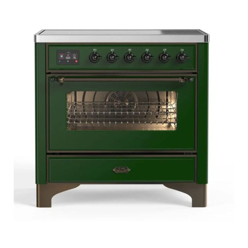 ILVE Majestic II 36" Induction Freestanding Range in Emerald Green with Burnished Trim, UMI09NS3EGB