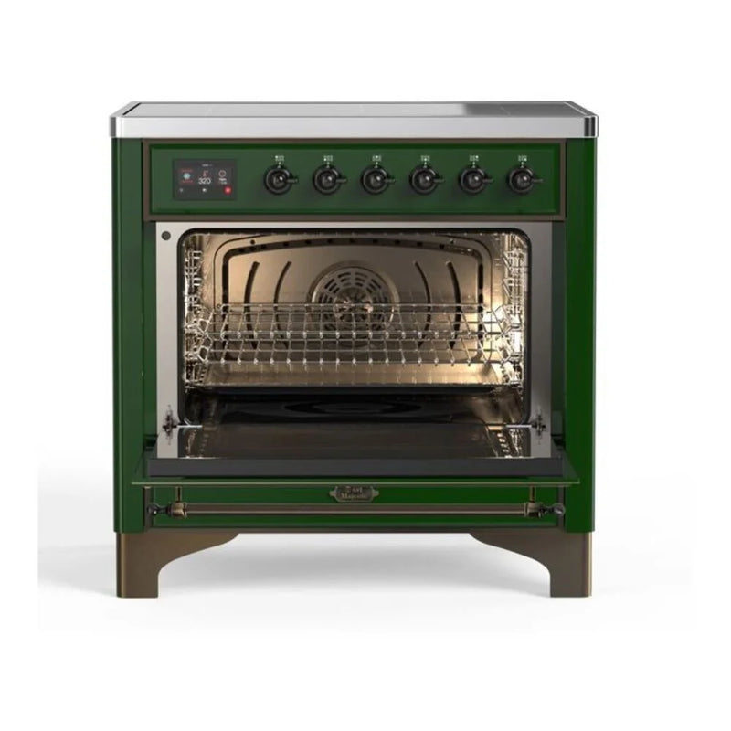 ILVE Majestic II 36" Induction Freestanding Range in Emerald Green with Burnished Trim, UMI09NS3EGB