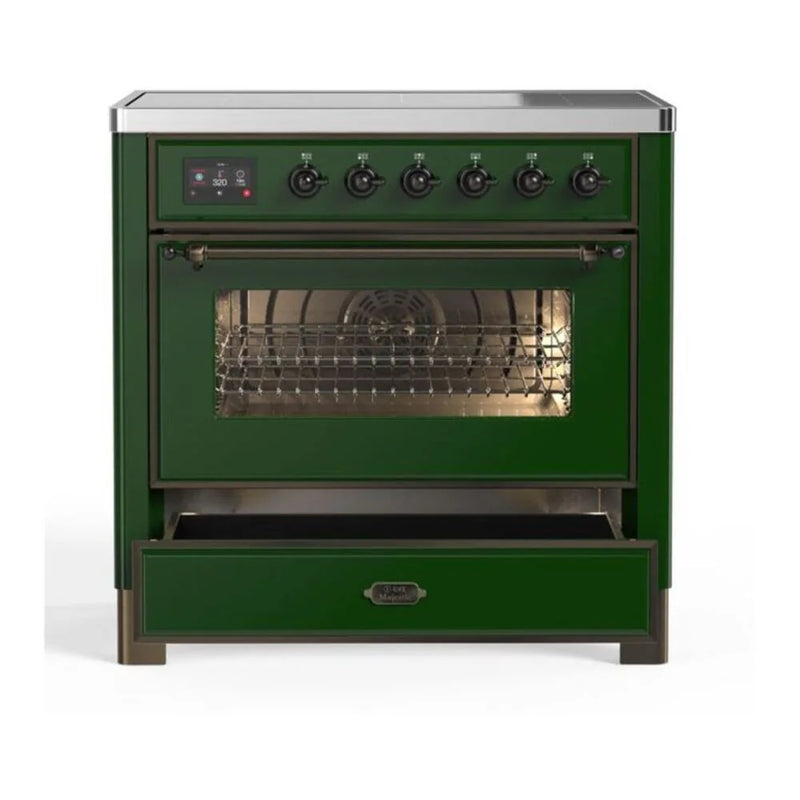 ILVE Majestic II 36" Induction Freestanding Range in Emerald Green with Burnished Trim, UMI09NS3EGB