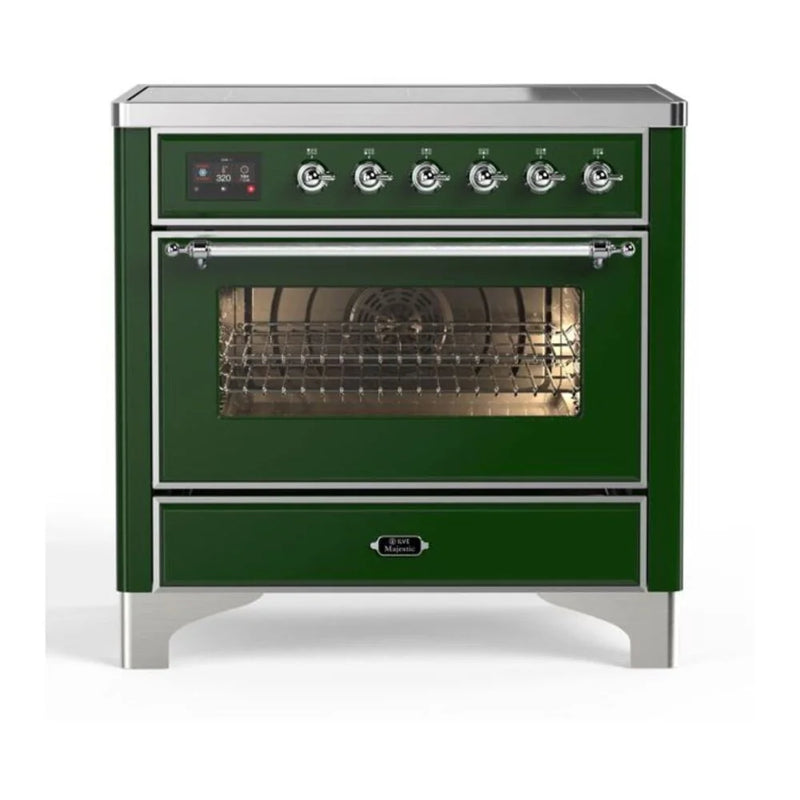 ILVE Majestic II 36" Induction Freestanding Range in Emerald Green with Chrome Trim, UMI09NS3EGC