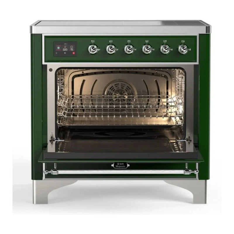ILVE Majestic II 36" Induction Freestanding Range in Emerald Green with Chrome Trim, UMI09NS3EGC