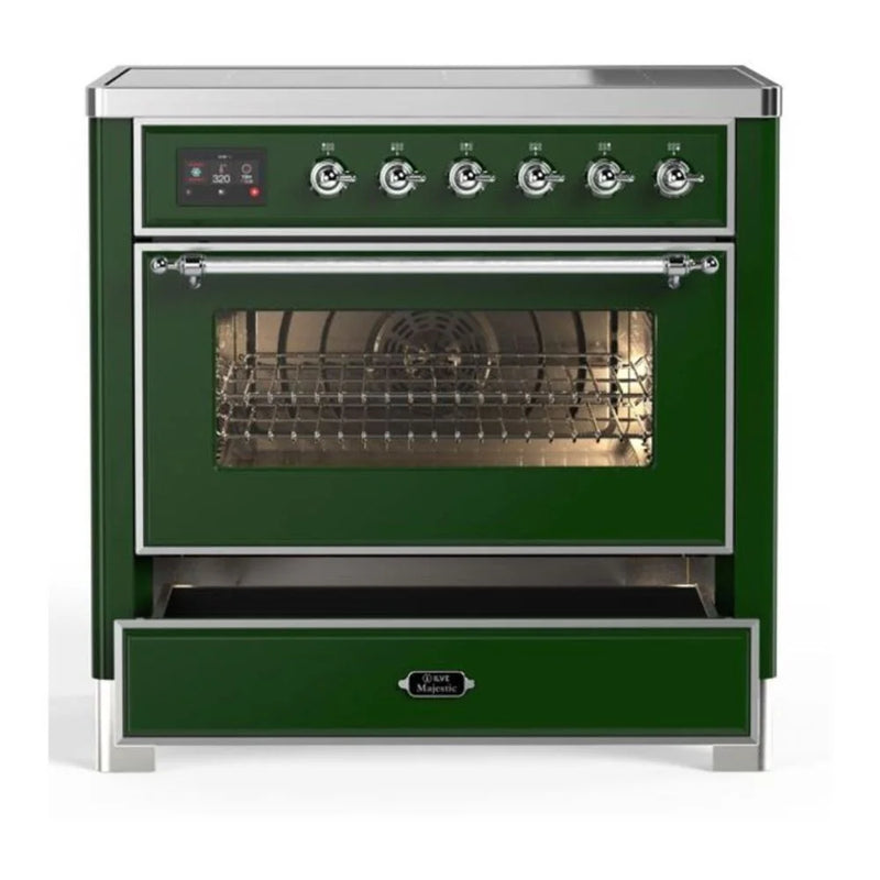 ILVE Majestic II 36" Induction Freestanding Range in Emerald Green with Chrome Trim, UMI09NS3EGC