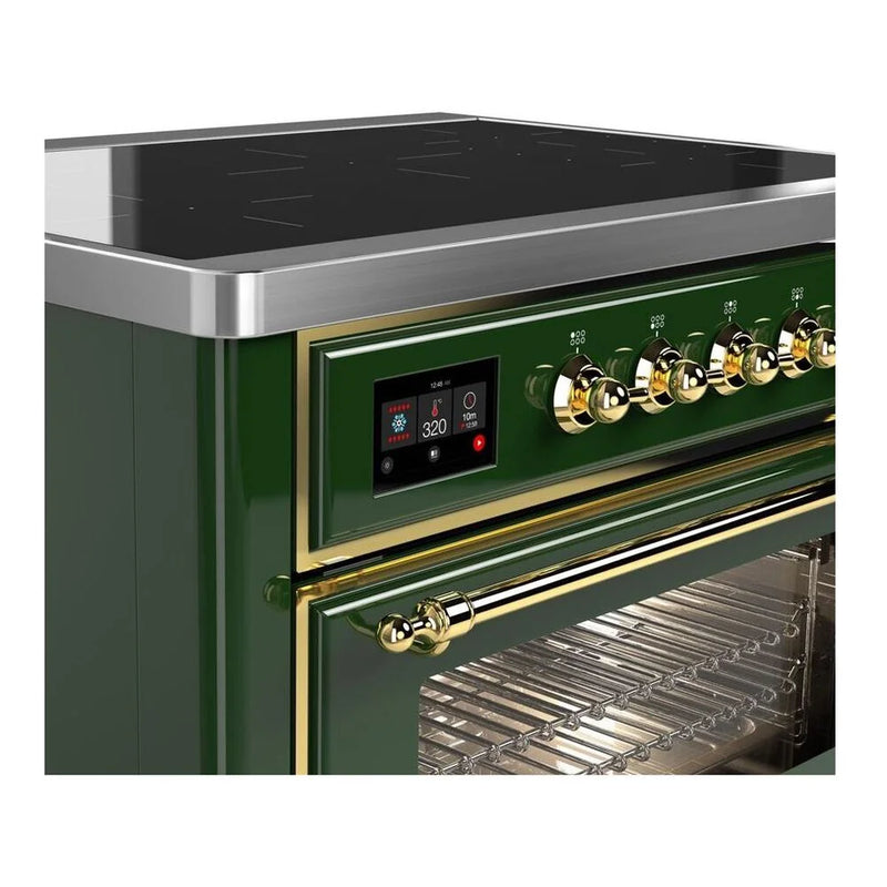 ILVE Majestic II 36" Induction Freestanding Range in Emerald Green with Brass Trim, UMI09NS3EGG